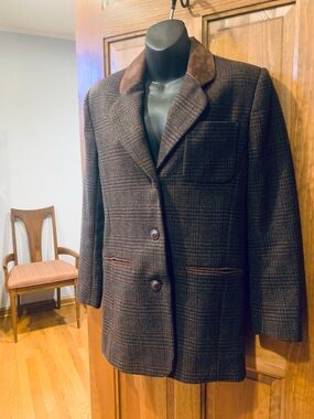 Vintage Express Wool/Leather Plaid Blazer